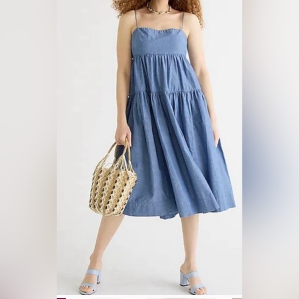 NWT JCrew Tie-back tiered chambray dress - Picture 2 of 7